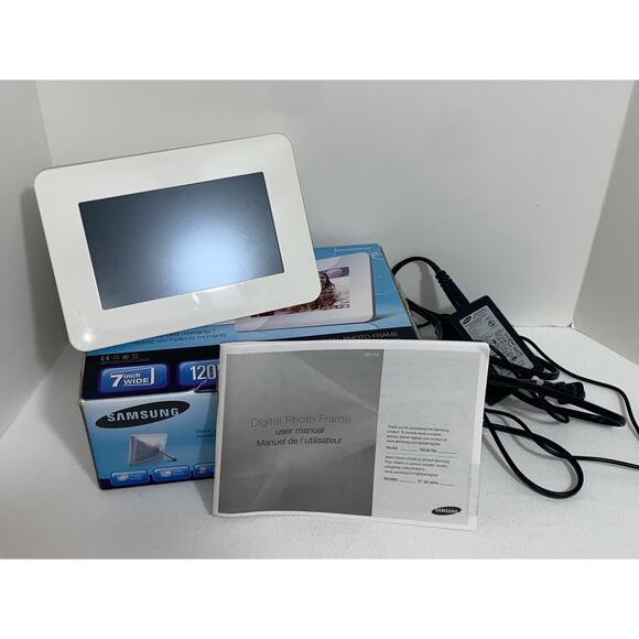 Samsung Digital Photo Frame White 7 In. Wide 120 MB USB SD Card Reader SPF-71E - Picture 8 of 13